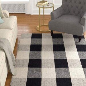 Buffalo Plaid Rugs Black and White Check Rug 35.4'' x 59''Hand-Woven (3' x 5')
